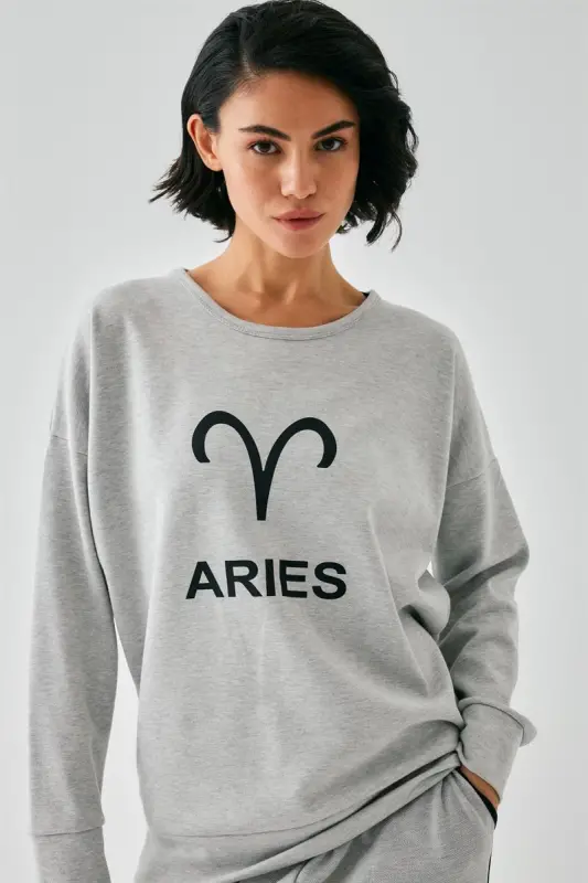 Akbeniz Women's Gray Aries Oversize 2 Yarn Tracksuit Loungewear Set - 3