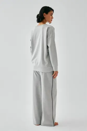 Akbeniz Women's Gray Aries Oversize 2 Yarn Tracksuit Loungewear Set - 5