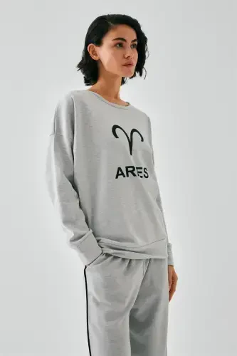 Akbeniz Women's Gray Aries Oversize 2 Yarn Tracksuit Loungewear Set - 2