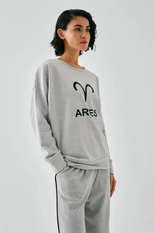 Akbeniz Women's Gray Aries Oversize 2 Yarn Tracksuit Loungewear Set - 2