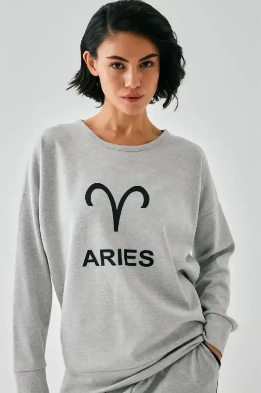 Akbeniz Women's Gray Aries Oversize 2 Yarn Tracksuit Loungewear Set - 3