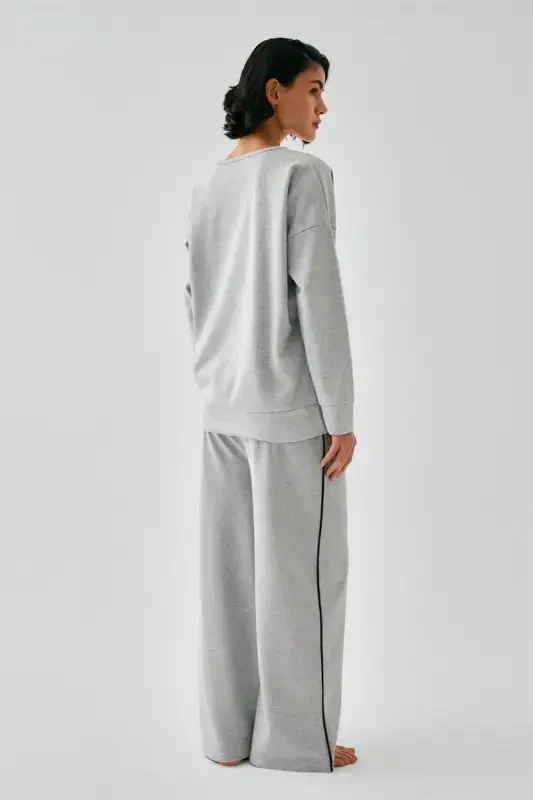 Akbeniz Women's Gray Aries Oversize 2 Yarn Tracksuit Loungewear Set - 5