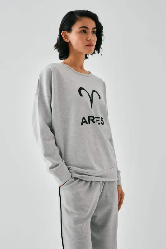 Akbeniz Women's Gray Aries Oversize 2 Yarn Tracksuit Loungewear Set - 2