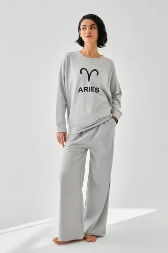 Akbeniz Women's Gray Aries Oversize 2 Yarn Tracksuit Loungewear Set - 4