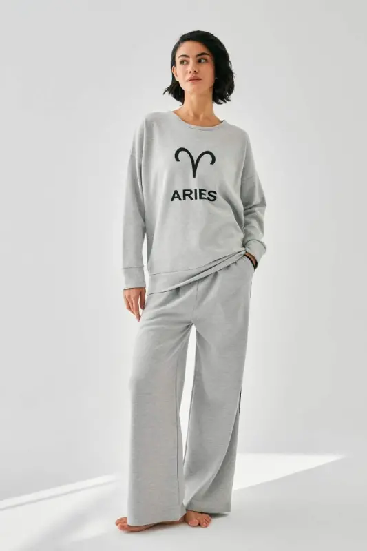 Akbeniz Women's Gray Aries Oversize 2 Yarn Tracksuit Loungewear Set - 4