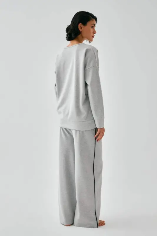 Akbeniz Women's Gray Aries Oversize 2 Yarn Tracksuit Loungewear Set - 5