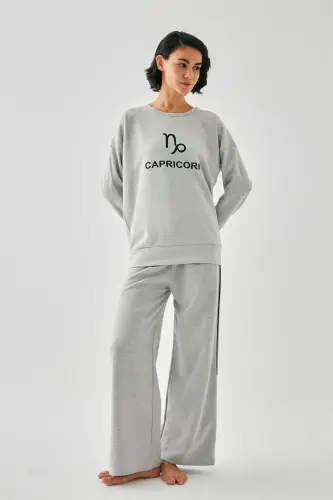 Akbeniz Women's Gray Capricorn Oversize 2 Thread Tracksuit Home Wear Set - 4