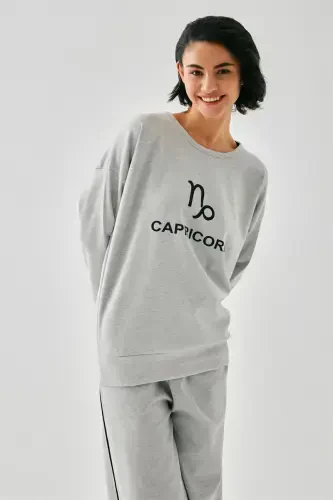 Akbeniz Women's Gray Capricorn Oversize 2 Thread Tracksuit Home Wear Set - AKBENIZ (1)