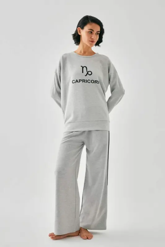 Akbeniz Women's Gray Capricorn Oversize 2 Thread Tracksuit Loungewear Set - 4