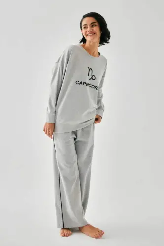 Akbeniz Women's Gray Capricorn Oversize 2 Thread Tracksuit Loungewear Set - 5