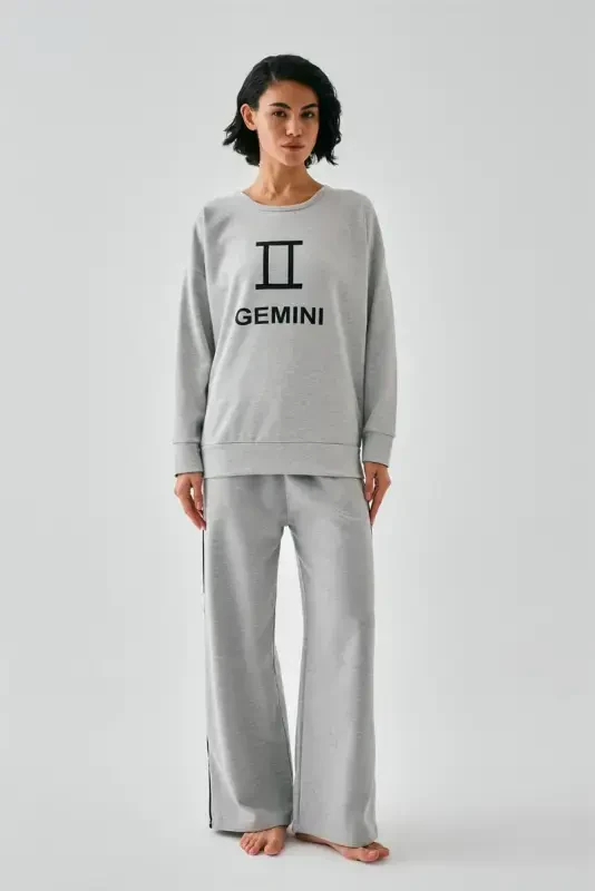 Akbeniz Women's Gray Gemini Oversize 2 Thread Tracksuit Loungewear Set - 1