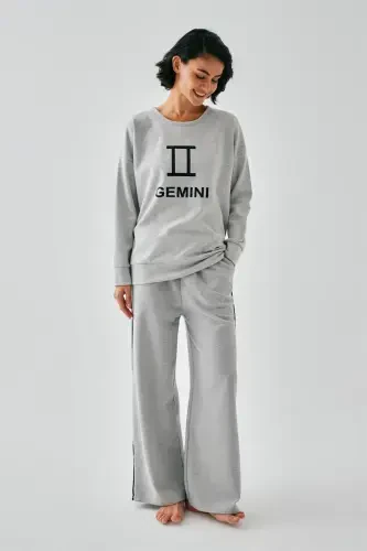 Akbeniz Women's Gray Gemini Oversize 2 Thread Tracksuit Loungewear Set - 3