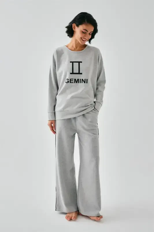 Akbeniz Women's Gray Gemini Oversize 2 Thread Tracksuit Loungewear Set - 3