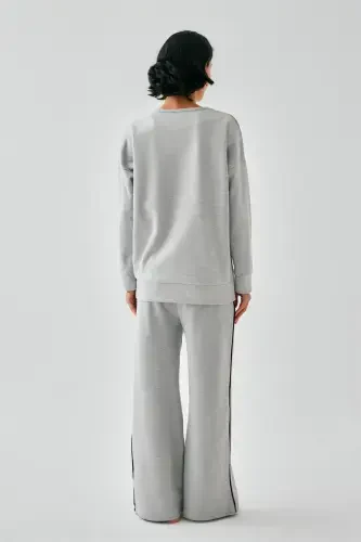 Akbeniz Women's Gray Gemini Oversize 2 Thread Tracksuit Loungewear Set - 5