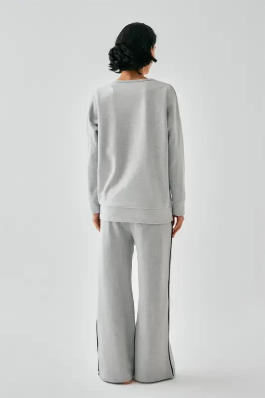 Akbeniz Women's Gray Gemini Oversize 2 Thread Tracksuit Loungewear Set - 5