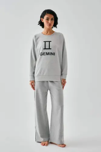 Akbeniz Women's Gray Gemini Oversize 2 Thread Tracksuit Loungewear Set - 1