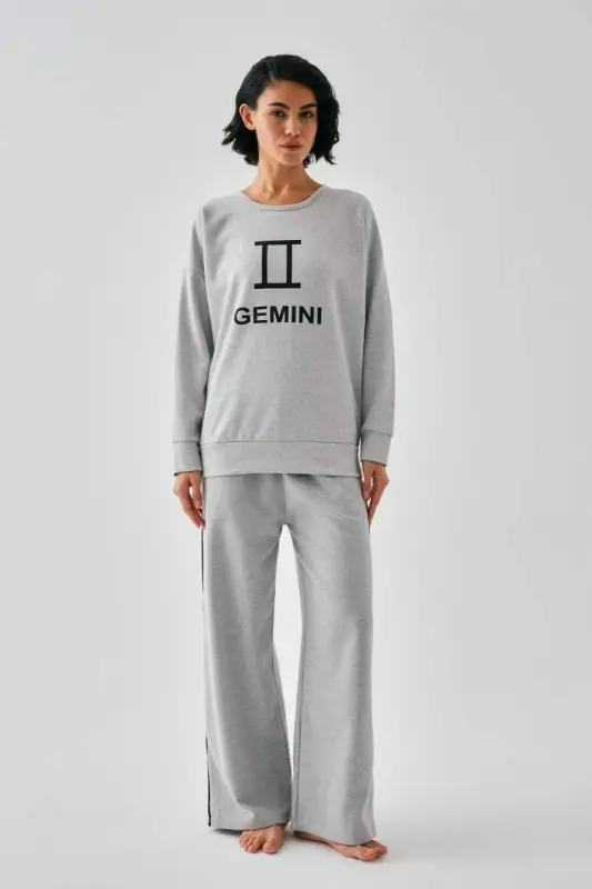 Akbeniz Women's Gray Gemini Oversize 2 Thread Tracksuit Loungewear Set - 1