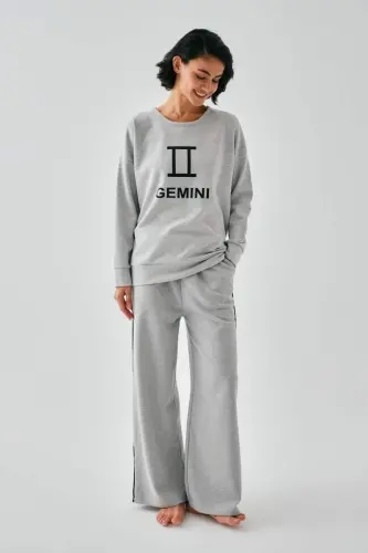 Akbeniz Women's Gray Gemini Oversize 2 Thread Tracksuit Loungewear Set - 3