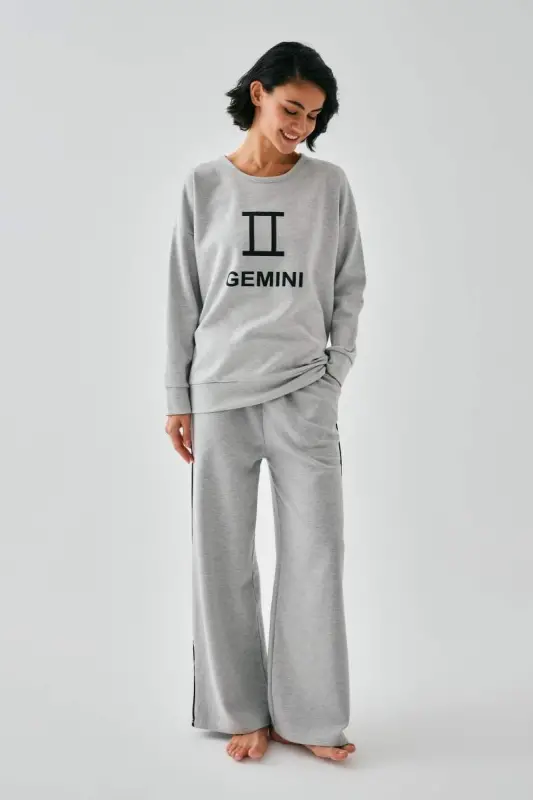 Akbeniz Women's Gray Gemini Oversize 2 Thread Tracksuit Loungewear Set - 3