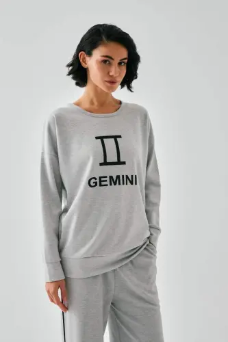 Akbeniz Women's Gray Gemini Oversize 2 Thread Tracksuit Loungewear Set - 4