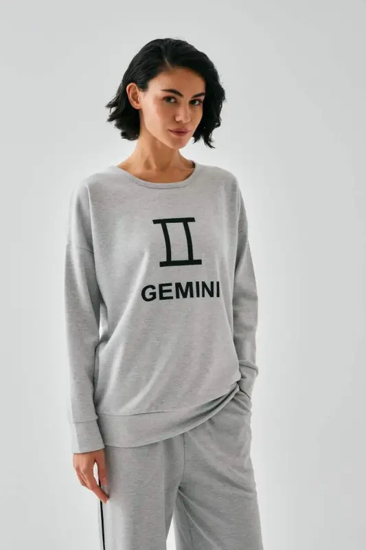 Akbeniz Women's Gray Gemini Oversize 2 Thread Tracksuit Loungewear Set - 4