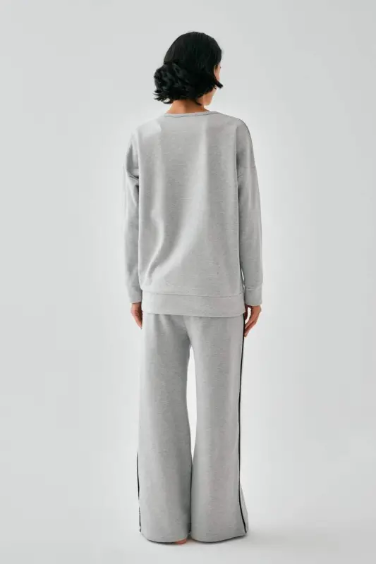 Akbeniz Women's Gray Gemini Oversize 2 Thread Tracksuit Loungewear Set - 5
