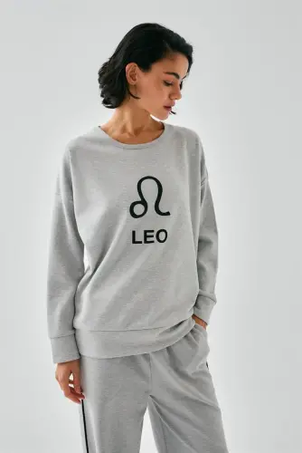 Akbeniz Women's Gray Leo Oversize 2 Thread Tracksuit Loungewear Set - 5