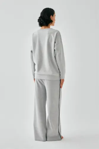 Akbeniz Women's Gray Leo Oversize 2 Thread Tracksuit Loungewear Set - 7