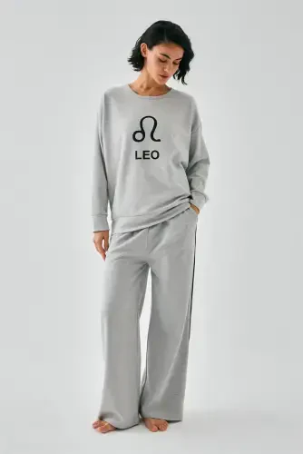 Akbeniz Women's Gray Leo Oversize 2 Thread Tracksuit Loungewear Set - 3