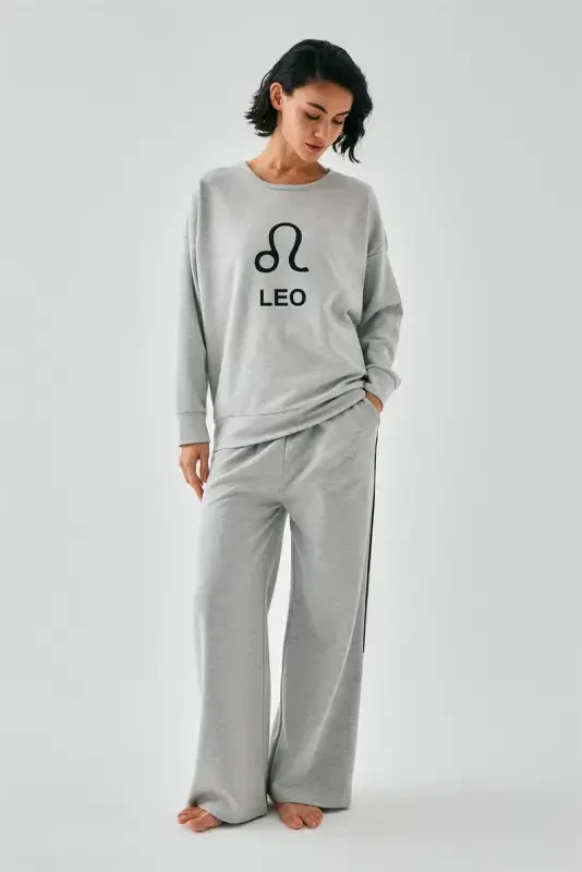 Akbeniz Women's Gray Leo Oversize 2 Thread Tracksuit Loungewear Set - 3