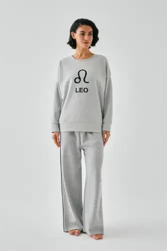 Akbeniz Women's Gray Leo Oversize 2 Thread Tracksuit Loungewear Set - 4
