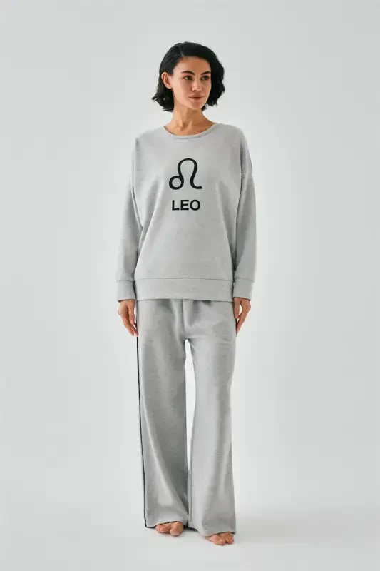 Akbeniz Women's Gray Leo Oversize 2 Thread Tracksuit Loungewear Set - 4