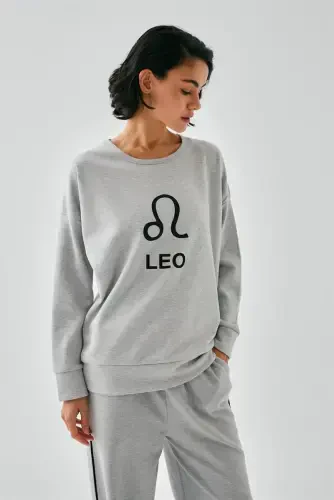 Akbeniz Women's Gray Leo Oversize 2 Thread Tracksuit Loungewear Set - 5