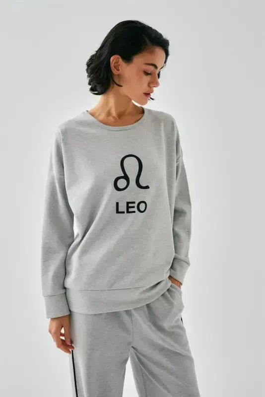 Akbeniz Women's Gray Leo Oversize 2 Thread Tracksuit Loungewear Set - 5