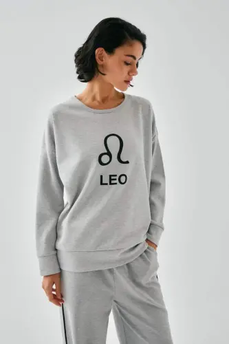 Akbeniz Women's Gray Leo Zodiac Oversize 2 Yarn Tracksuit Loungewear Set - 5