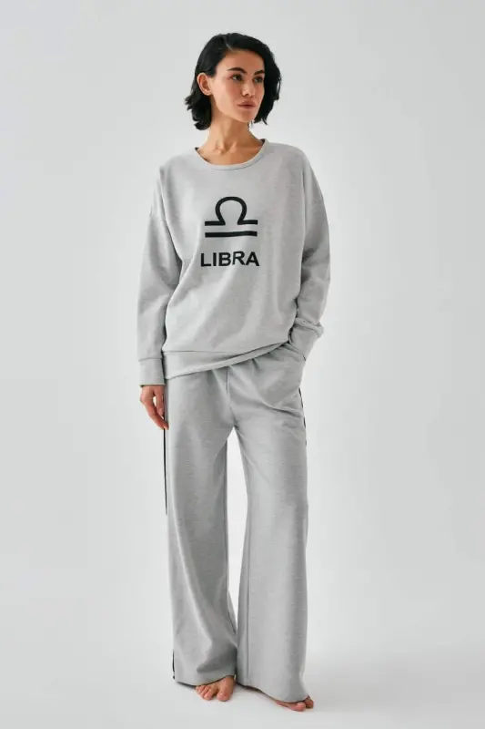 Akbeniz Women's Gray Libra Oversize 2 Yarn Tracksuit Home Wear Set - BÜYÜKBEDENIZ