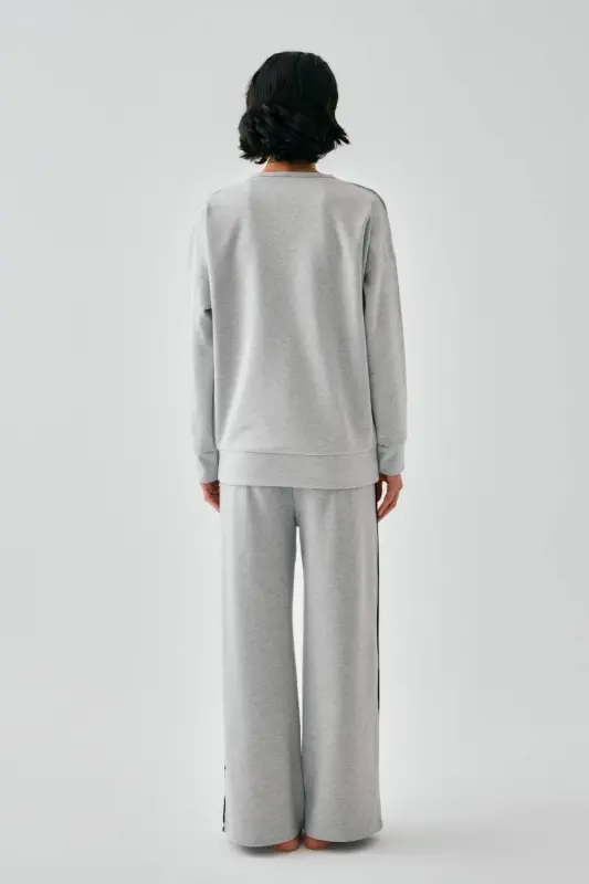 Akbeniz Women's Gray Libra Oversize 2 Yarn Tracksuit Home Wear Set - 5