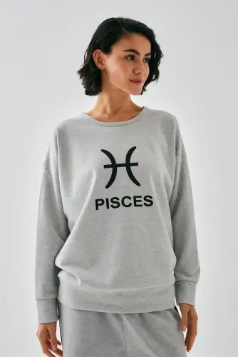 Akbeniz Women's Gray Pisces Oversize 2 Yarn Tracksuit Home Wear Set - 4