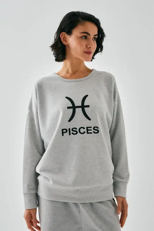 Akbeniz Women's Gray Pisces Oversize 2 Yarn Tracksuit Home Wear Set - 4