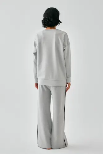 Akbeniz Women's Gray Pisces Oversize 2 Yarn Tracksuit Home Wear Set - 6
