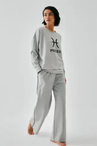Akbeniz Women's Gray Pisces Oversize 2 Yarn Tracksuit Home Wear Set - AKBENIZ (1)