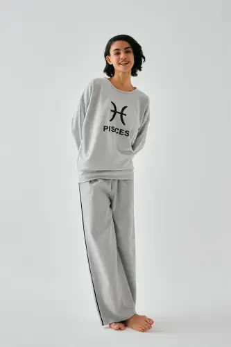 Akbeniz Women's Gray Pisces Oversize 2 Yarn Tracksuit Home Wear Set - 3