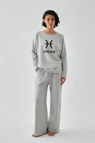Akbeniz Women's Gray Pisces Oversize 2 Yarn Tracksuit Home Wear Set - 5