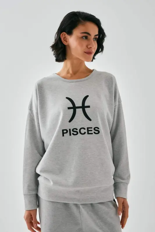 Akbeniz Women's Gray Pisces Oversize 2 Yarn Tracksuit Home Wear Set - 4