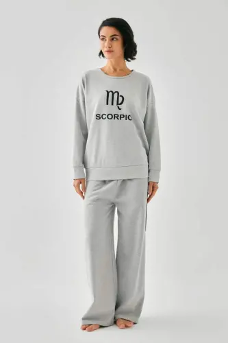Akbeniz Women's Gray Scorpio Zodiac Oversize 2-Thread Tracksuit Loungewear Set - 5