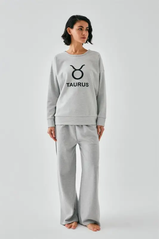 Akbeniz Women's Gray Taurus Oversize 2 Thread Tracksuit Loungewear Set - 1