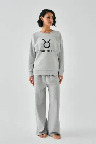 Akbeniz Women's Gray Taurus Oversize 2 Thread Tracksuit Loungewear Set 