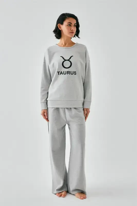 Akbeniz Women's Gray Taurus Oversize 2 Thread Tracksuit Loungewear Set - AKBENIZ