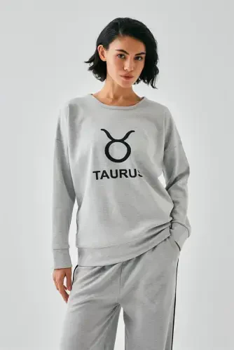 Akbeniz Women's Gray Taurus Oversize 2 Thread Tracksuit Loungewear Set - 2