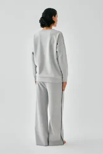 Akbeniz Women's Gray Taurus Oversize 2 Thread Tracksuit Loungewear Set - 4